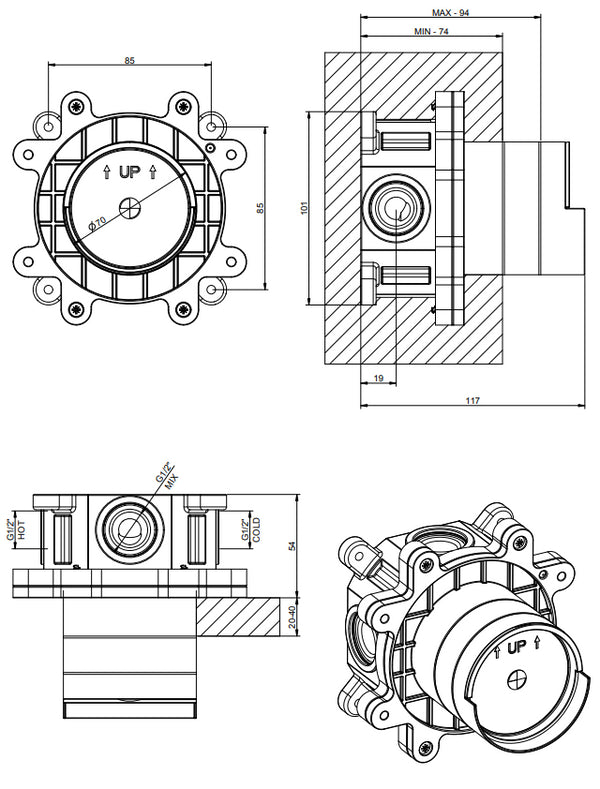 Parte Incasso Per Miscelatore ad 1 Uscita 38312 Gessi