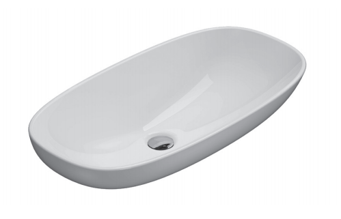 Globo Stockholm Lavabo 70x37 da Incasso in ceramica Bianco in lucido ambientato su piano bagno con accessori - Ceramica Globo