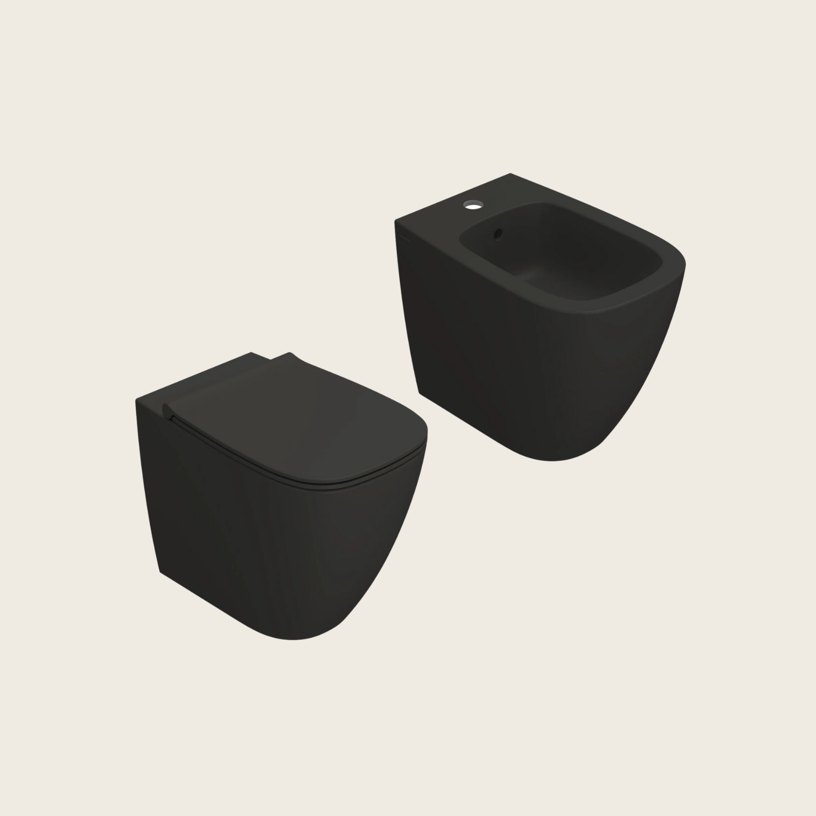 Globo Genesis coppia sanitari a pavimento vaso senza brida ambientato su piano bagno con accessori - Ceramica Globo