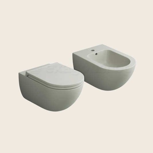 Ceramica Cielo Coppia Sanitari Sospesi Bidet E Vaso Senza Brida Con Sedile Rallentato Pomice
