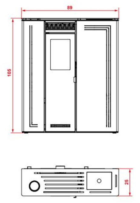 Royal Gigliola Air 80 Stufa A Pellet Ad Aria 7 Kw In, vista laterale che mostra profilo e dimensioni