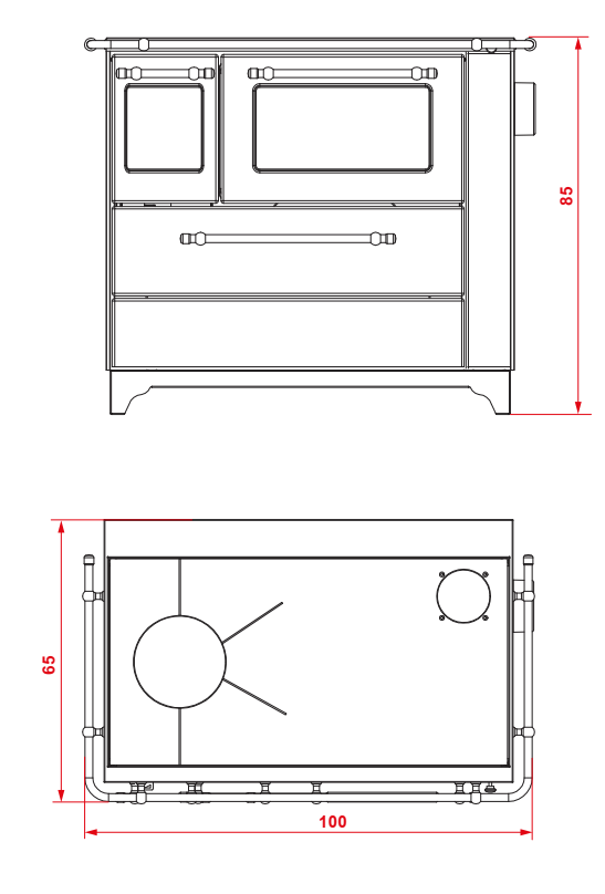 Royal Betty 4.5 New Cucina A Legna 100x65 cm 6kw Bianco, vista laterale che mostra profilo e dimensioni