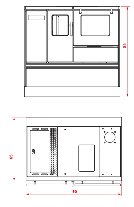 Royal Rosita Cucina A Pellet 90x65 Ad Aria 8kw Avorio, vista laterale che mostra profilo e dimensioni