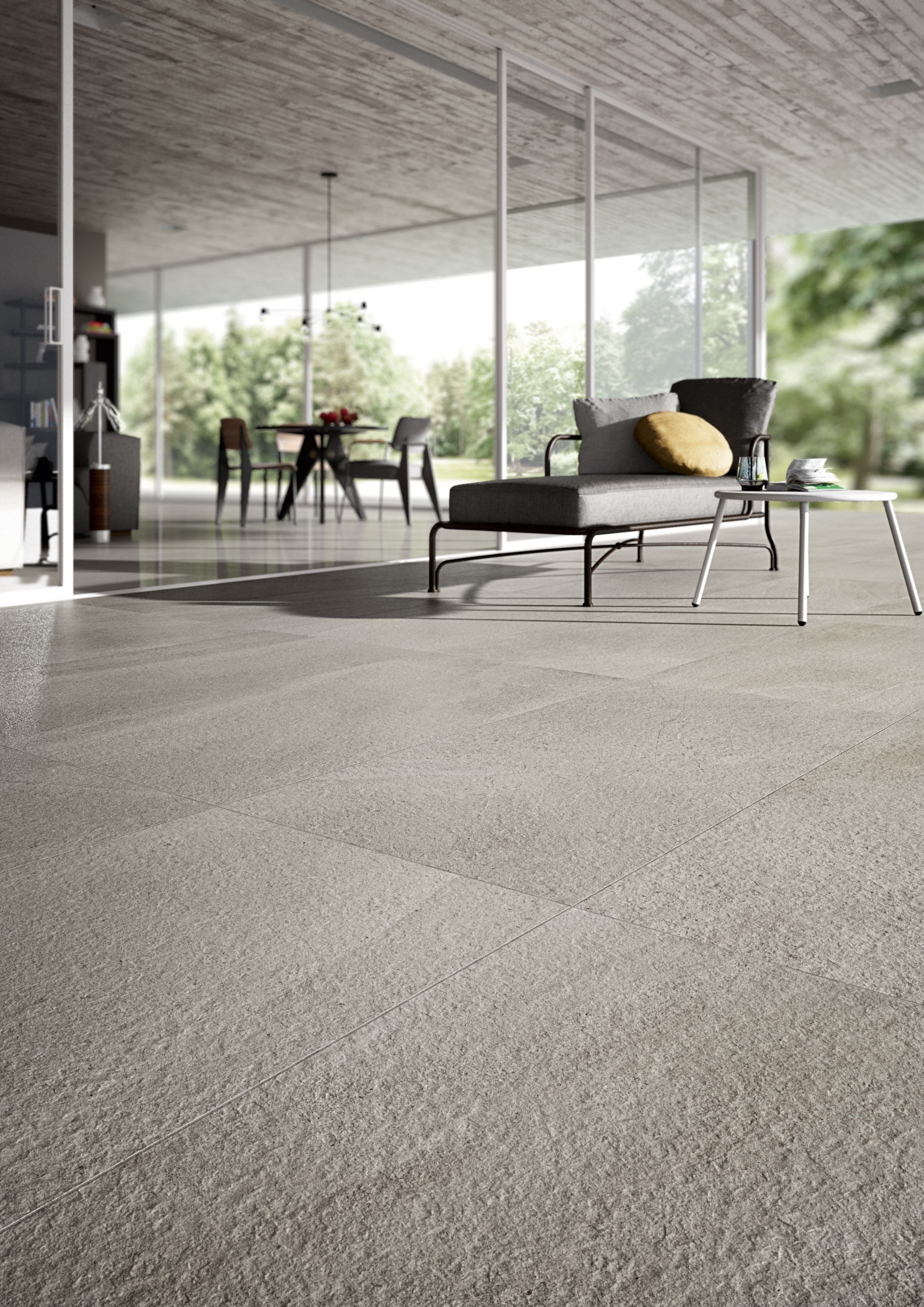 Cotto D'Este Limestone 14mm Pavimento Rivestimento 60x120 posata in ambiente arredato, dettaglio della venatura - Cotto D...