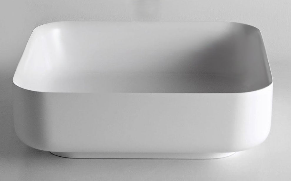 Antonio Lupi Lavabo 40x40 in Flumood Bianco opaco Bolomood40, vista frontale su sfondo bianco - Antonio Lupi Design