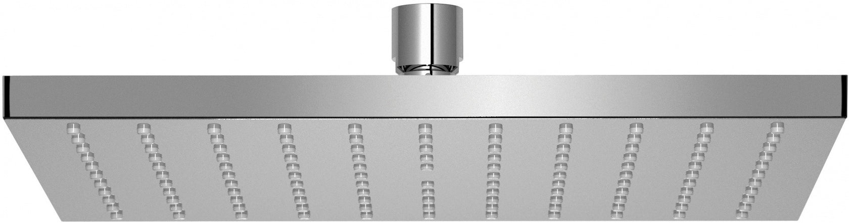 Nikles Soffione 25x25 slim Quadro in abs cromo, vista frontale della maniglia e della bocca di erogazione