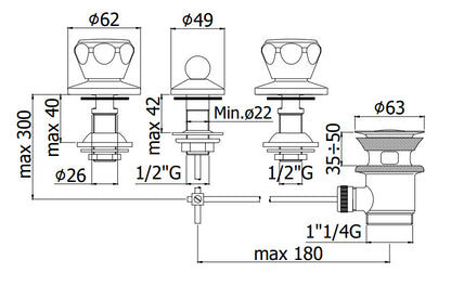 Paffoni Danubio Gruppo Bidet 3 Fori Scarico Automatico Cromo