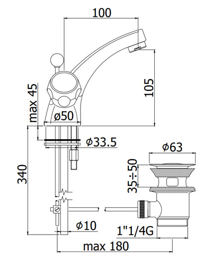 Paffoni Danubio Da070 Gruppo Lavabo Monoforo Con Scarico Automatico Senza Attacco Catenella Cromo