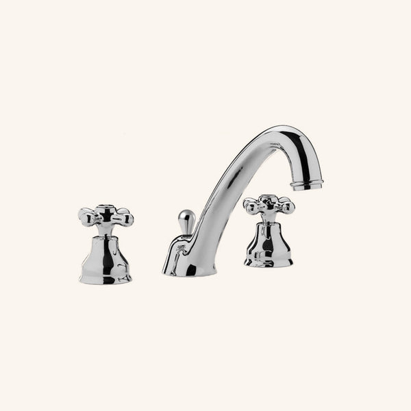 Paffoni Iris Irv055 Gruppo Lavabo 3 Fori Con Scarico ambientato su piano bagno con accessori