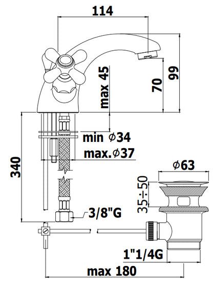 Paffoni Iris Irv075 Gruppo Lavabo Monoforo con scarico automatico senza attacco catenella Cromo