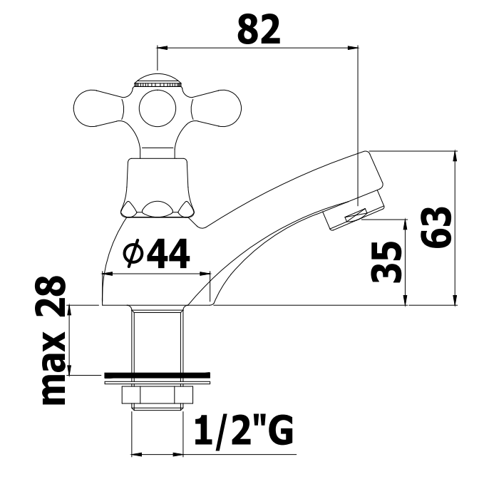 Paffoni Iris Irv090 Rubinetto Lavabo Solo Acqua Fredda Cromo, vista laterale del profilo e della forma