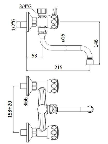 Paffoni Danubio Da169 Gruppo Lavello con attacco lavatrice Canna Orientabile 16 cm e Deviatore Cromo