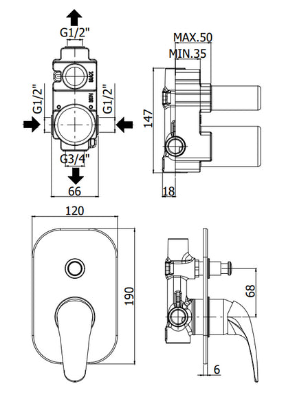 Paffoni Duemila Du015 Miscelatore doccia Monocomando ad Incasso Cromo