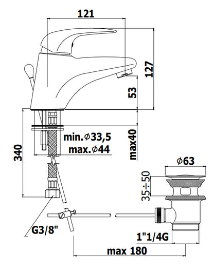 Paffoni Duemila Du070 Miscelatore lavabo scarico automatico Cromo