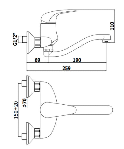 Paffoni duemila du159 miscelatore lavello a muro monocomando con canna 20 cm orientabile cromo