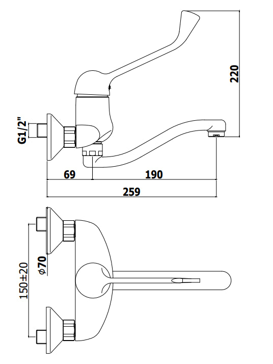 Paffoni duemila du302 miscelatore lavello a muro con leva clinica con canna 19 cm orientabile cromo