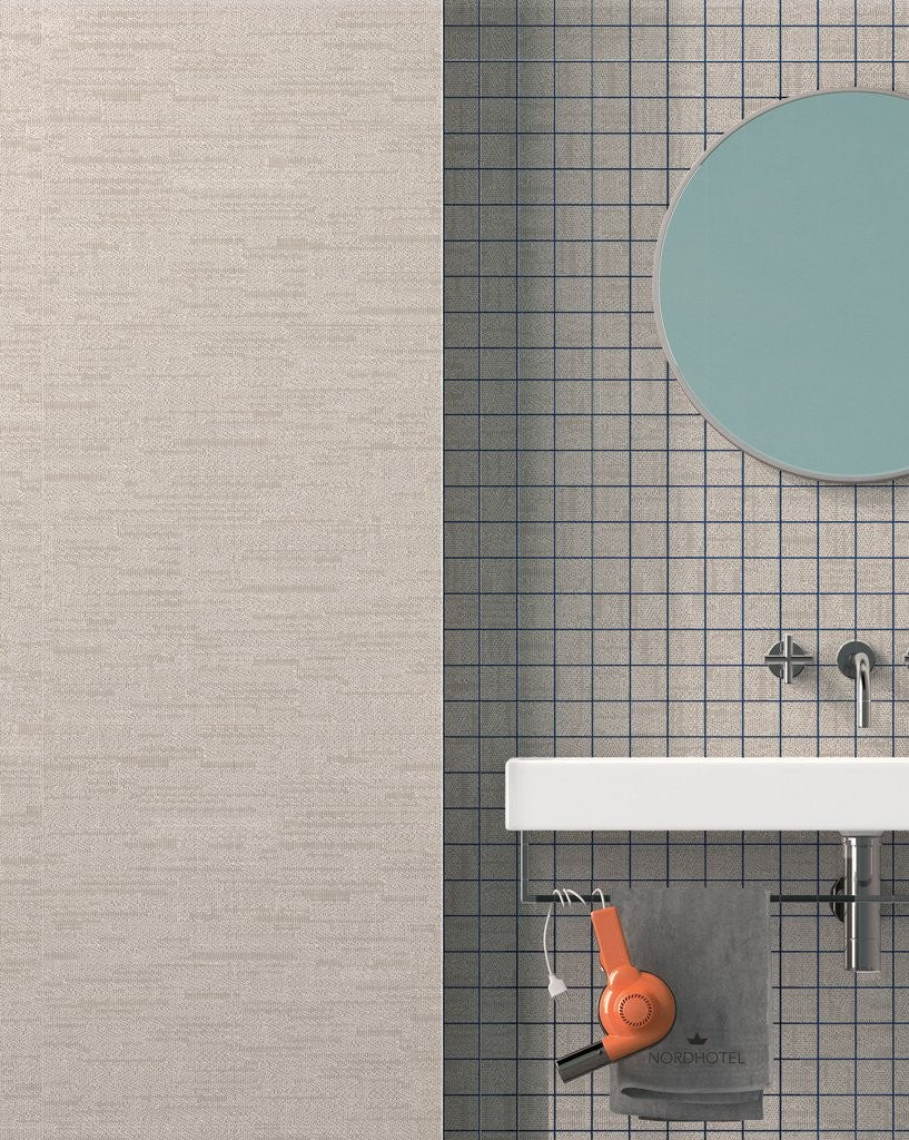 Pavimento rivestimento 90x90 Effetto Tessuto in gres in ambientazione completa, vista d'insieme della stanza