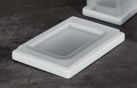 Colombo Look Porta Sapone Da Appoggio in Vetro Acidato in opaco e naturale montato a parete, vista del design e della...
