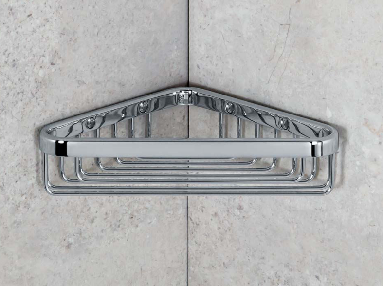 Colombo Basic griglia angolare vasca doccia cromo installato in bagno moderno con ante in vetro temperato - Colombo Design