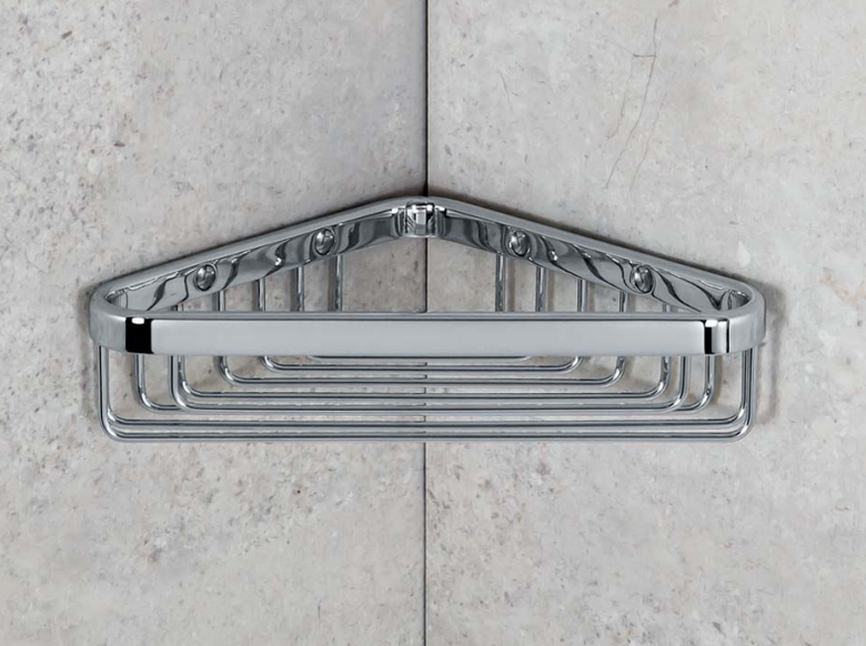 Colombo Basic griglia angolare vasca doccia cromo installato in bagno moderno con ante in vetro temperato - Colombo Design