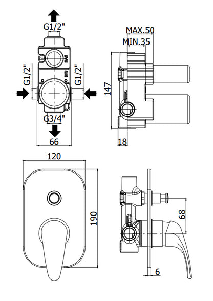 Paffoni Nettuno Due Nd015 Miscelatore doccia incasso Monocomando 2 Uscite Cromo