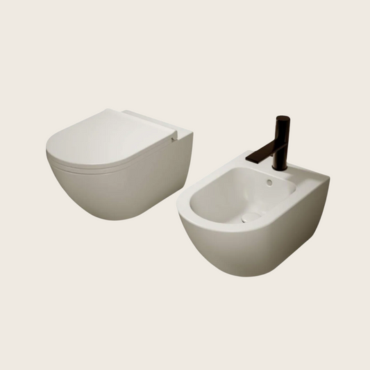Cielo Enjoy Coppia Sanitari Sospesi a filoparete Bidet e Vaso con sedile soft close Bianco Lucido