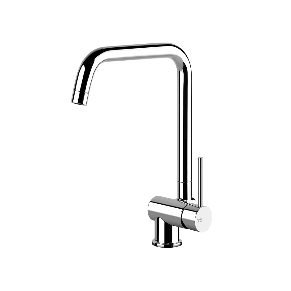 Miscelatore Cucina Monocomando sottofinestra con Canna installato su lavello, vista della bocca e della leva