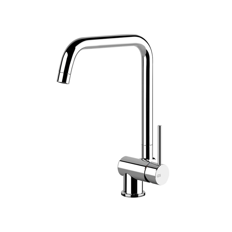 Miscelatore Cucina Monocomando sottofinestra con Canna installato su lavello, vista della bocca e della leva