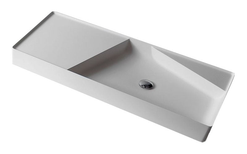 Antonio Lupi Simplo108 Lavabo 108x47 Asimmetrico In Flumood, vista frontale su sfondo bianco - Antonio Lupi Design