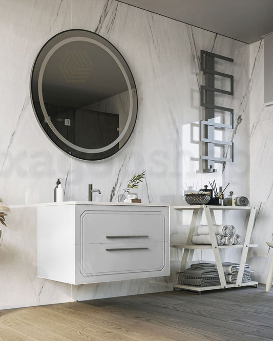 Mobile bagno bianco lucido 100x46 Vienna lavabo in ceramica, vista laterale della struttura sospesa - Exagonshop