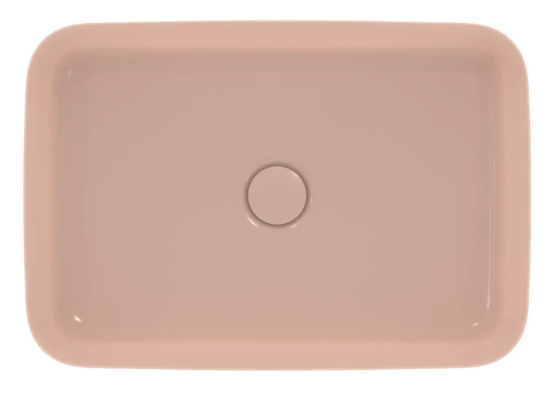 Ideal standard Ipalyss Lavabo 55x38 da appoggio senza ambientato su piano bagno con accessori
