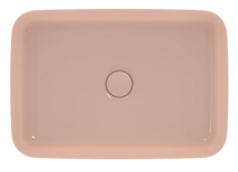 Ideal standard Ipalyss Lavabo 55x38 da appoggio senza ambientato su piano bagno con accessori