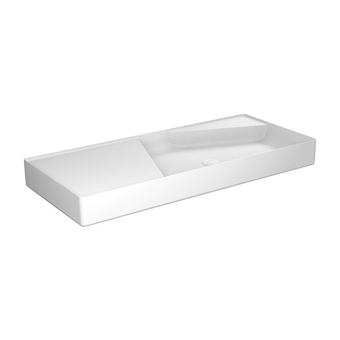 Antonio Lupi Simplo108 Lavabo 108x47 Asimmetrico In Flumood ambientato su piano bagno con accessori - Antonio Lupi Design