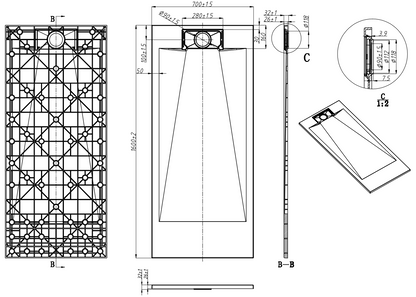 Piatto doccia 160x70 effetto pietra ardesia bianco in smc con piletta e copripiletta Trevi