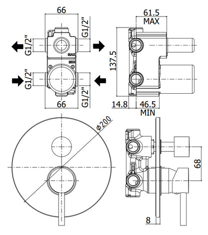 Paffoni Birillo Bi018 Miscelatore Incasso Doccia 2 Uscite Cromo
