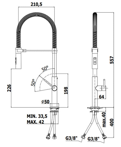 Paffoni Chef CH179CRNO Miscelatore lavello monoforo con canna orientabile e doccia 2 getti in abs cromo nero opaco