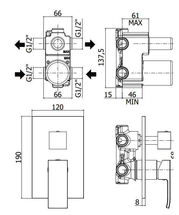 Paffoni Effe Ef018 Miscelatore Doccia Ad Incasso Con Leva, componenti inclusi smontati: corpo incasso, placca e rosone