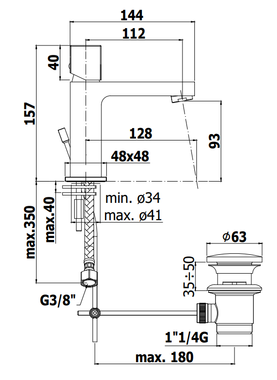 Paffoni Elle Elx075 Miscelatore Lavabo Con Leva Cubo Cromo, vista laterale del profilo e della forma