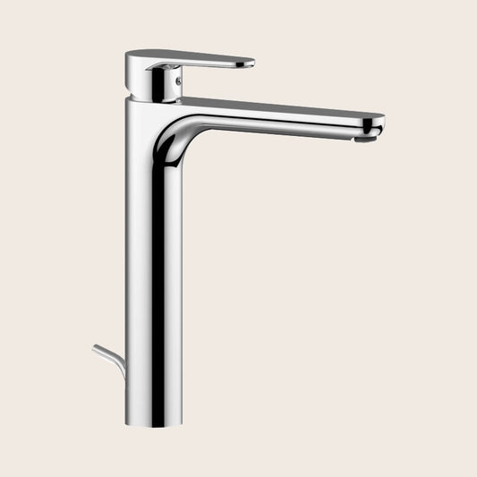 Paffoni Green Gr085 Miscelatore Lavabo Alto con scarico ambientato su piano bagno con accessori