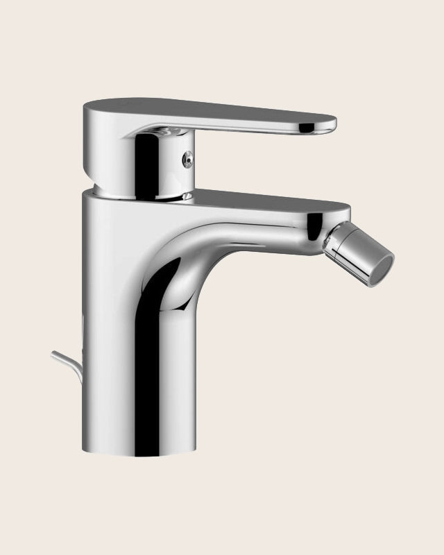 Paffoni Gr135CR Green Miscelatore Bidet con scarico in lucido, vista frontale della maniglia e della bocca di erogazione