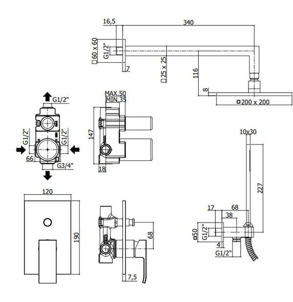 Paffoni Level Kitles015 Kit Doccia con miscelatore soffione 20x20 Cromo