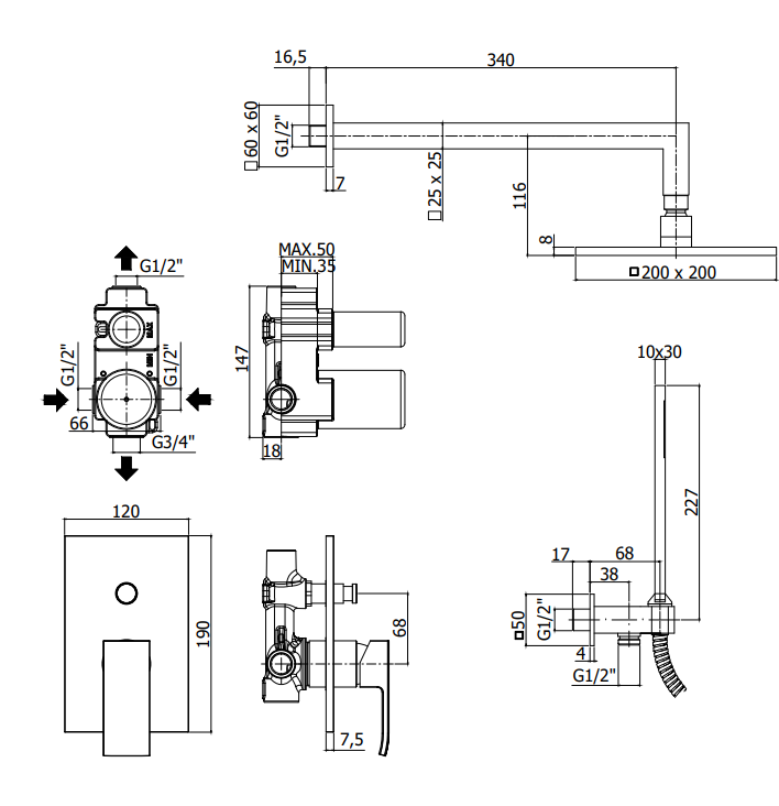 Paffoni Level Kitles015 Kit Doccia con miscelatore soffione, componenti inclusi smontati: corpo incasso, placca e rosone
