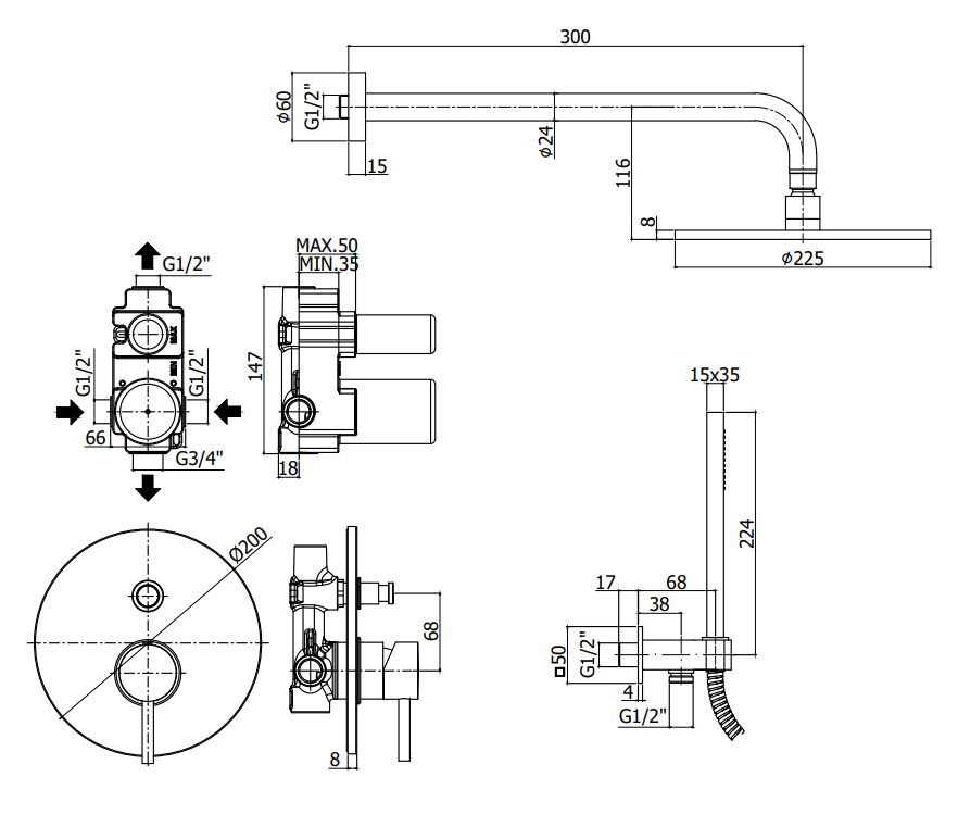 Paffoni Light Kitlig015 Kit Doccia tondo con miscelatore, componenti inclusi smontati: corpo incasso, placca e rosone