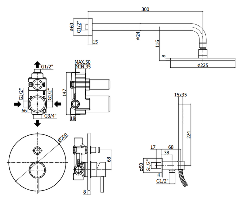 Paffoni Light Kitlig015 Kit Doccia tondo con miscelatore, componenti inclusi smontati: corpo incasso, placca e rosone