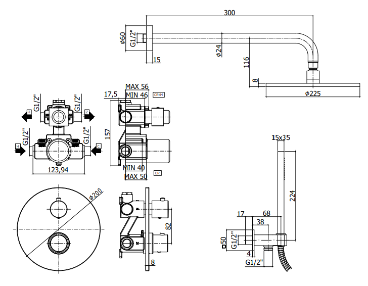 Paffoni Light Kitliq018 Kit Doccia tondo con miscelatore, vista laterale del profilo