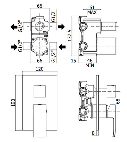 Paffoni Level Lec018 Miscelatore Incasso Doccia Con Deviatore Con Piastra In Abs Cromo