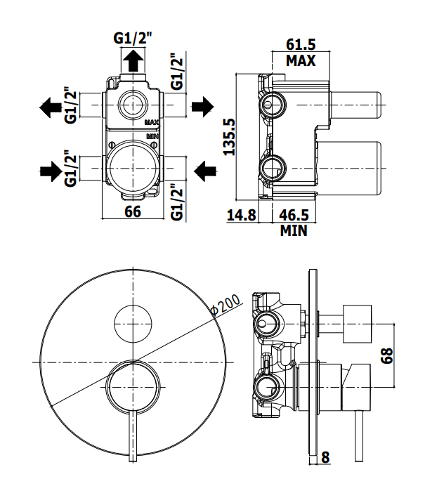 Paffoni Light Lig019 Miscelatore doccia Incasso 3 uscite, componenti inclusi smontati: corpo incasso, placca e rosone