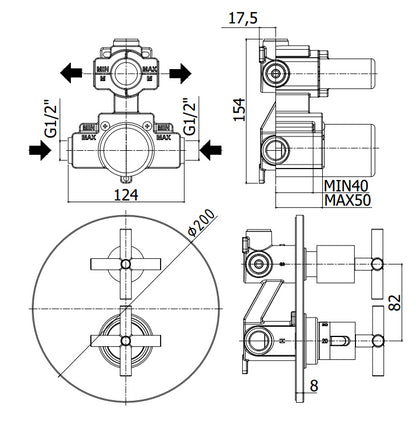 Paffoni Quattro Qtv018 miscelatore doccia a muro ad incasso termostatico 2 uscite con cartuccia deviatore cromo
