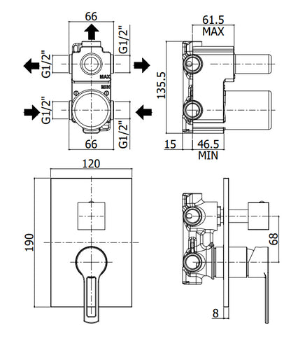 Paffoni Ringo Rin018 Miscelatore doccia quadro ad Incasso muro Cromo