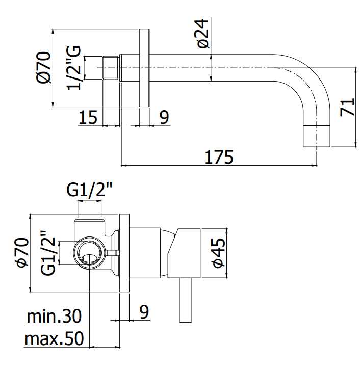 Paffoni Stick Sk007CR70 Miscelatore lavabo Incasso con, vista laterale del profilo e della forma